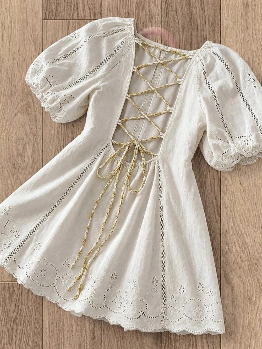 Free People Wanna Dance Cotton Babydoll Lace Up Coquette Mini Dress 💌